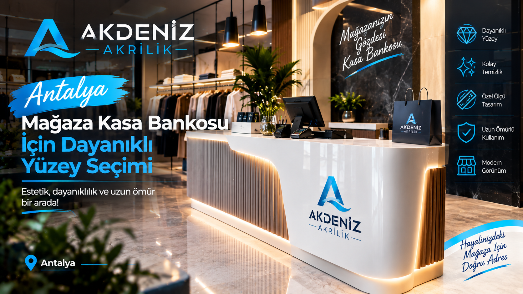 Antalya Mağaza Kasa Bankosu | Dayanıklı Akrilik Yüzeyler